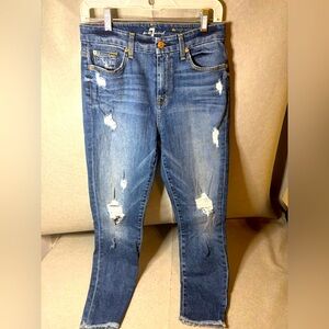 7 Seven‎ All For Mankind Distressed Slim Fit Denim Jeans Womens Size 28 MidRise